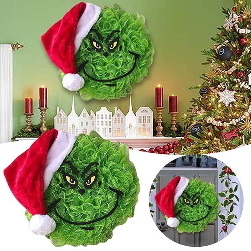 New Grinch Green Monster Plush Christmas Wreath Adorned Festive Holiday Decoration