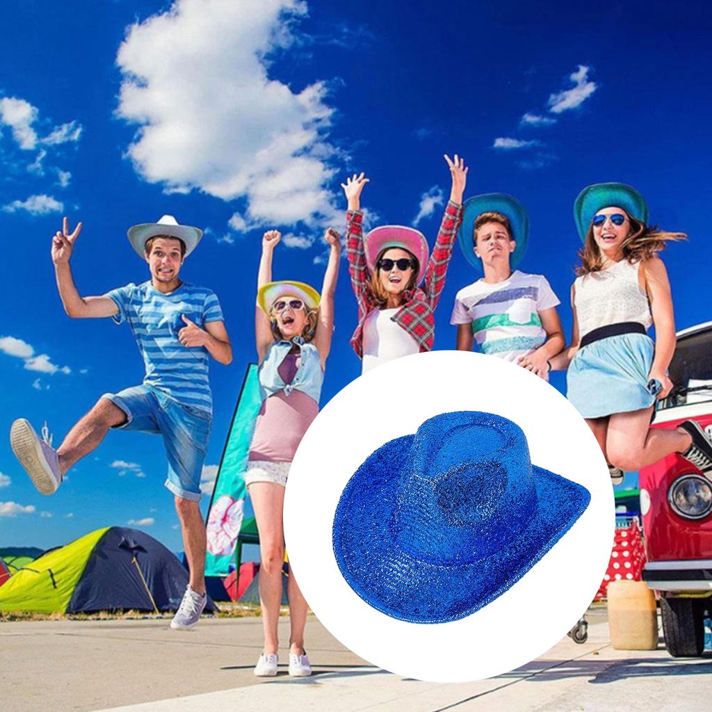 Funny Party Hats Cowgirl Hat Glitter Trims Ladies Cowboy Hats for Womens Metalic Disco Cowgirl Hat Glow Hats