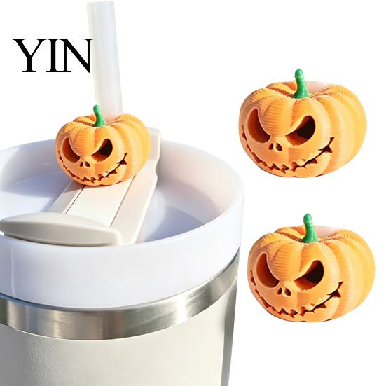 Straw Accessory for Water Cups Halloween Pumpkin Topper, 3D Printed Spooky Cup Decoration Cover Tumbler, Decorative Holiday Accessories Drinking Charm