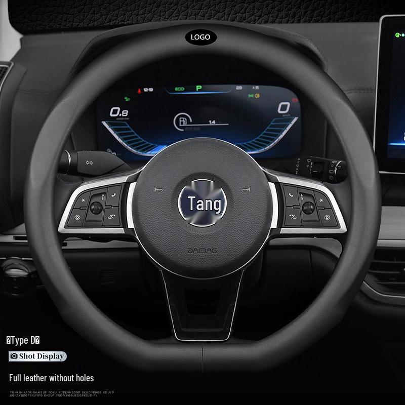 Premium Genuine Leather Steering Wheel Cover for BYD: Tang, DMI, Yuan, Song Pro, Qin Plus, Han EV, Dolphin, F3, S7