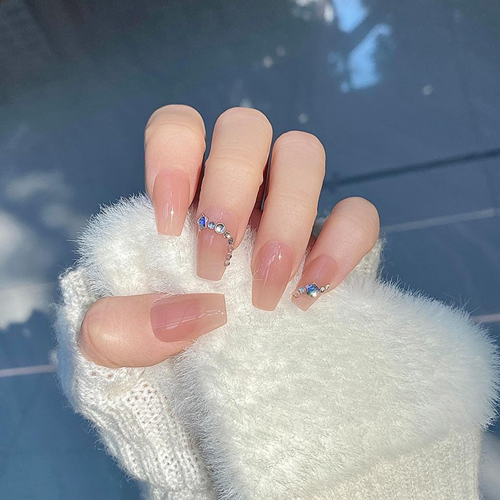 Women Press On Nails Medium Fake Nails With Designs Nude Stick On Acrylic Nails Glossy Full Cover False Nails