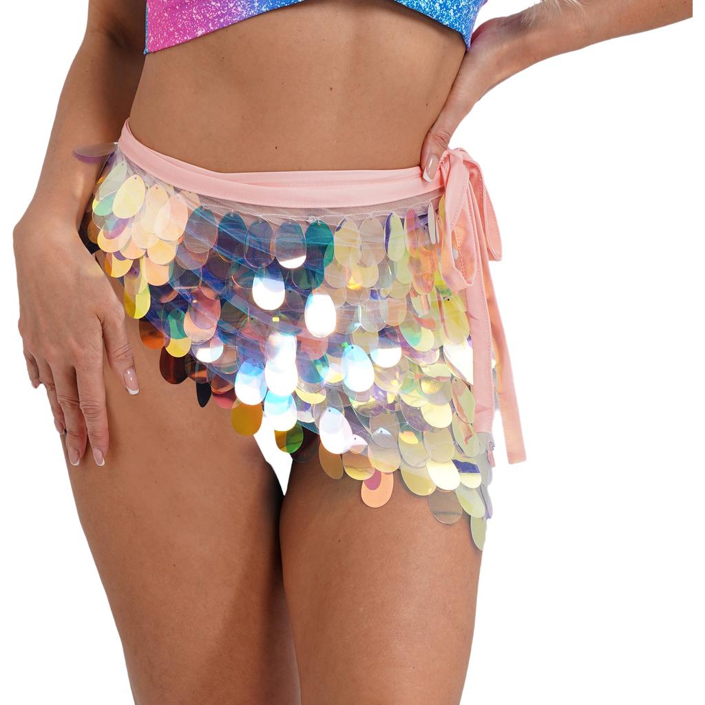 Женская юбка для танца живота на шнуровке, хип-шарф, блестящая сетчатая треугольная мини-юбка с пайетками для вечеринки танго