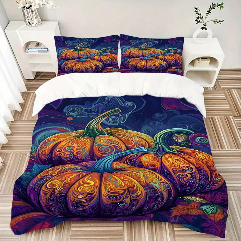 3pc Pumpkin Swirls Cover Set - 1 Quilt Cover + 2 Pillowcases, All Seasons Bedroom Setting, Perfect for Home066