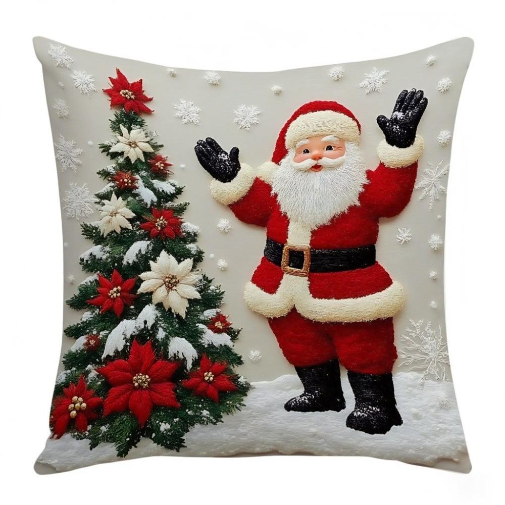 Linen Throw Cushion Cover Elk Santa Claus Snowman Xmas Tree Pillow Case  Living Room