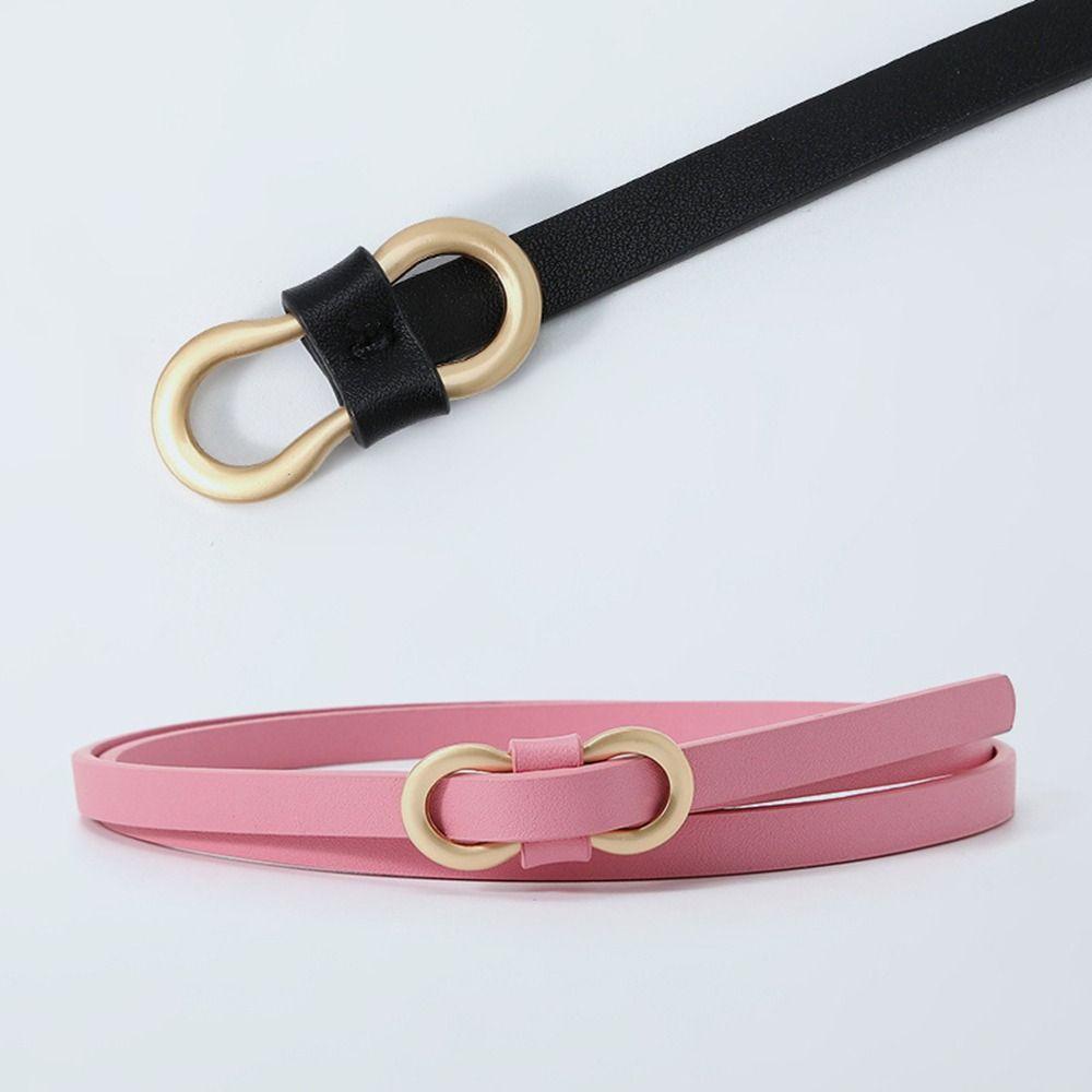 Ladies Vintage Shirt Dress Leather Belt Thin Waist Strap Trouser Dress Belts 8-Shaped Buckle Belts