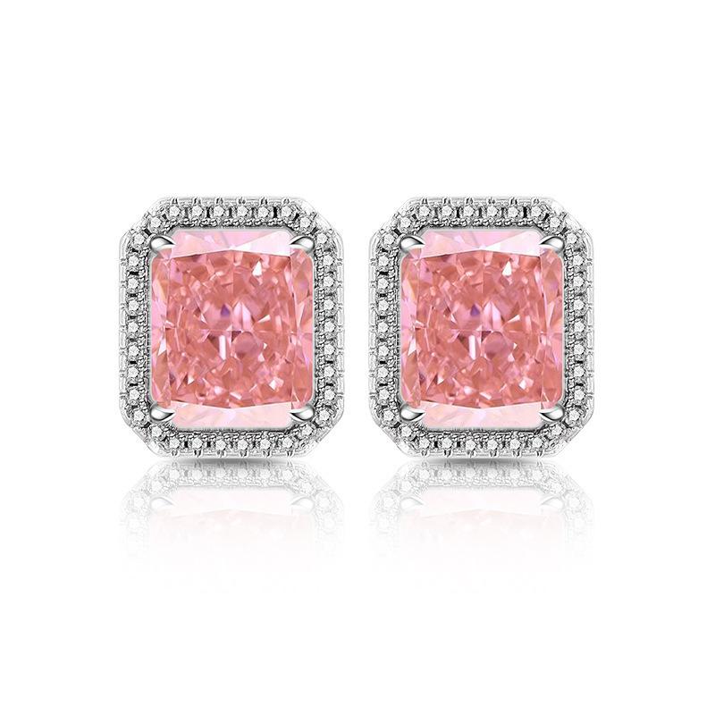 925 Sterling Silver Ice Flower Cut Rectangular Stud Earrings High Carbon Diamond Earrings Birthday Anniversary Party Gift