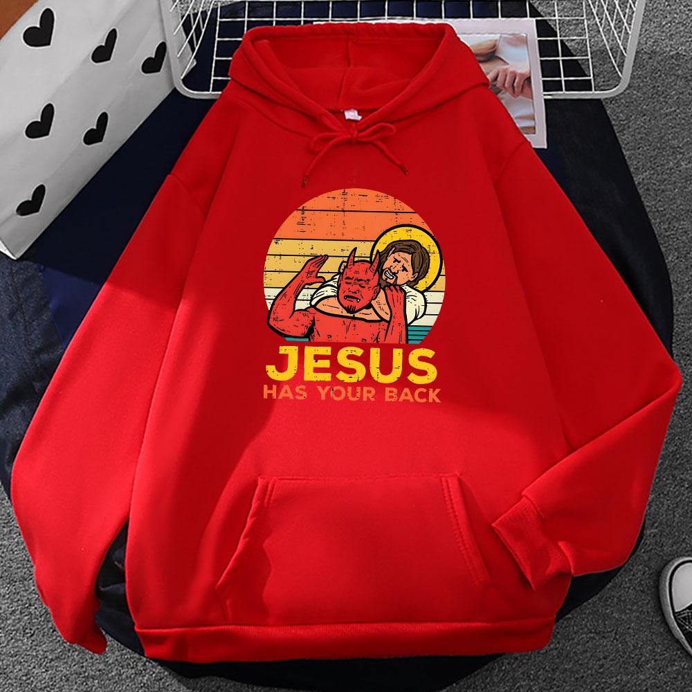 Jesus Has Your Back Jiu Jitsu Retro Christian Hoodie Women Men Vintage Long Sleeve Sweatshirts Ropa Hombre Sudaderas Tops