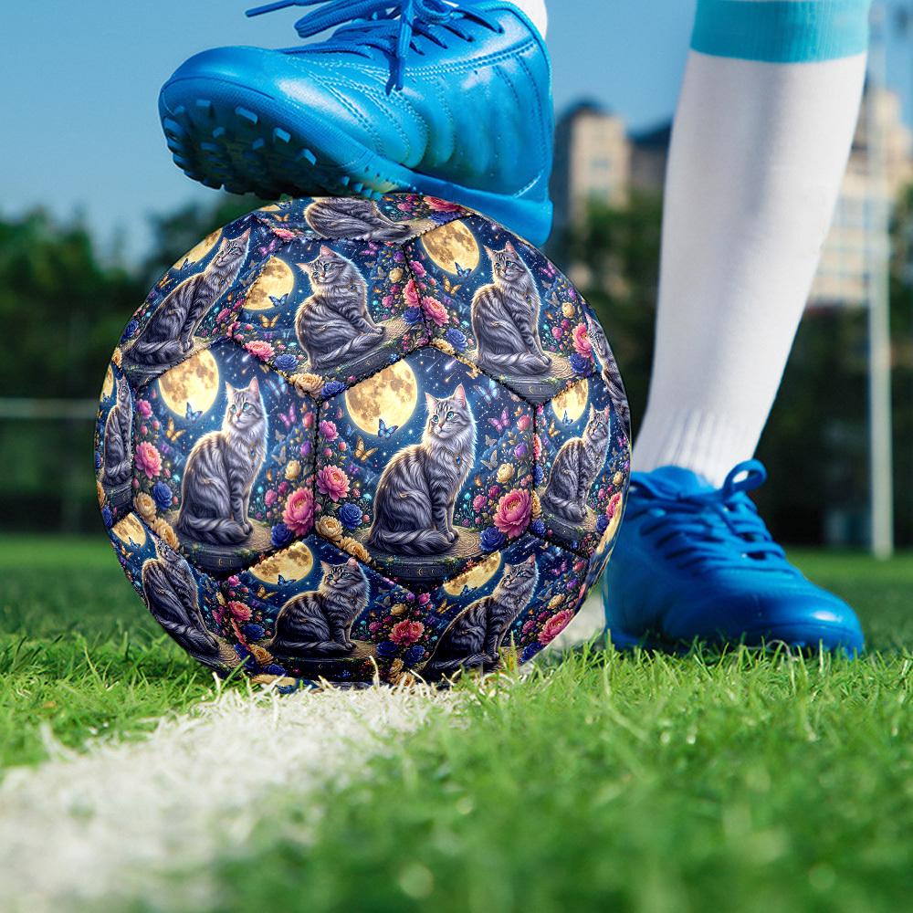 1pc Moonlit Garden Cat Theme Soccer Ball Football, Size 5, Lightweight PVC, Durable Outdoor Training Soccer Ball, Gift m61459