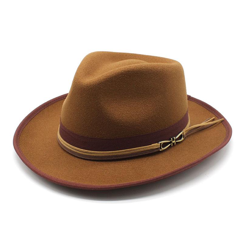 Wool Felt Jazz Hat Men'S Vintage British Wool Gift Hat Hemmed Felt Hat