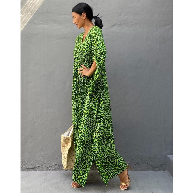 Women Plus Size Leopard Print Polka Dot Beach Cover Up Loose Long Dress Swimsuit Cover Up