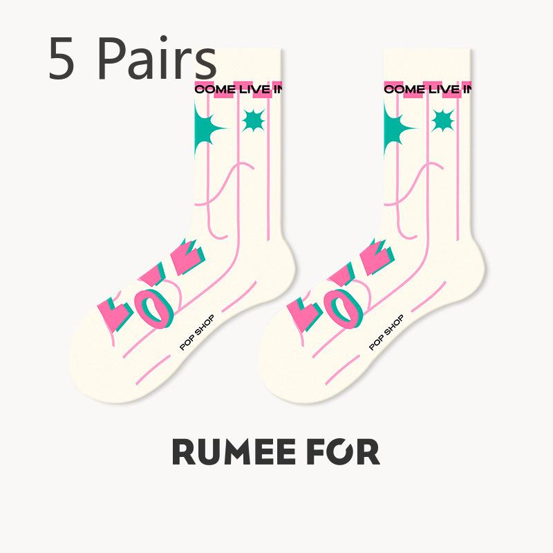 5 пар женских весенних и летних носков Sweat Tide Love In The Tube Cotton Socks