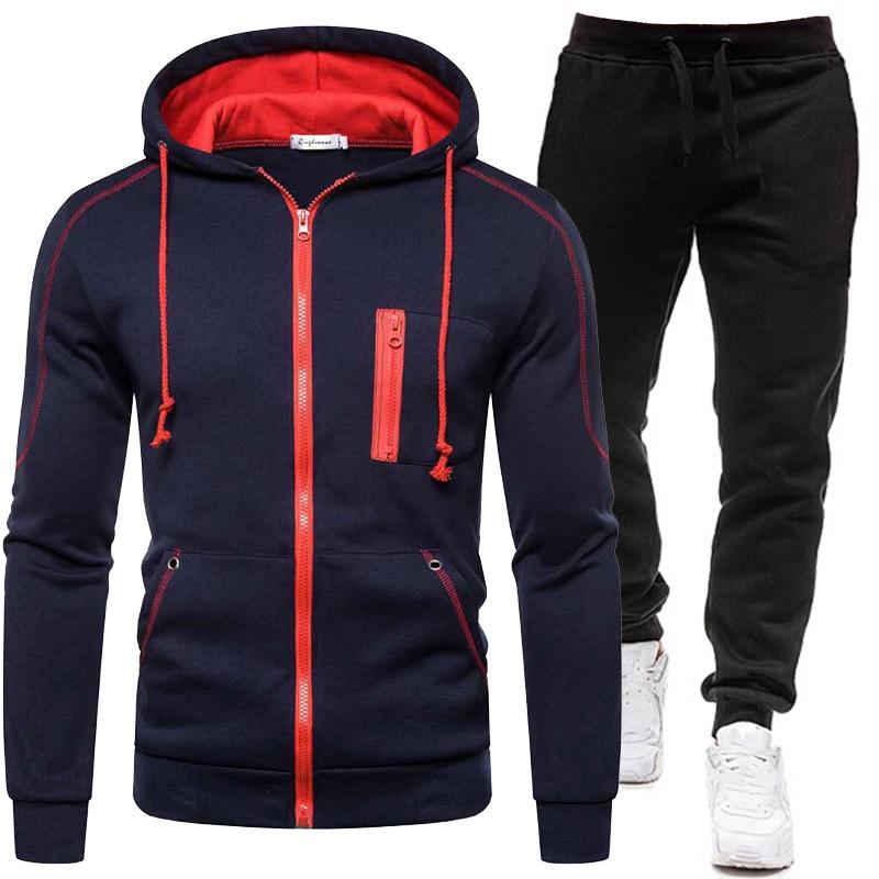 Tracksuit Men Fashion Hoodies Solid Suits Men's Sweatshirts + Drawstring Sweatpants Loose Leisure Sportswear Sets Winter