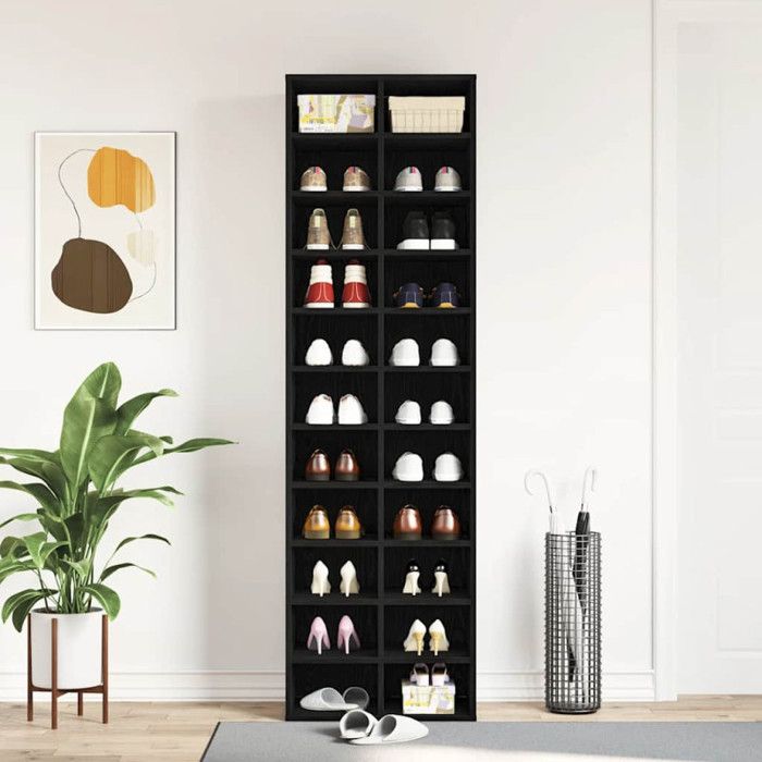 Armoire à chaussures chêne noir 54x34x183 cm bois d ingénierie