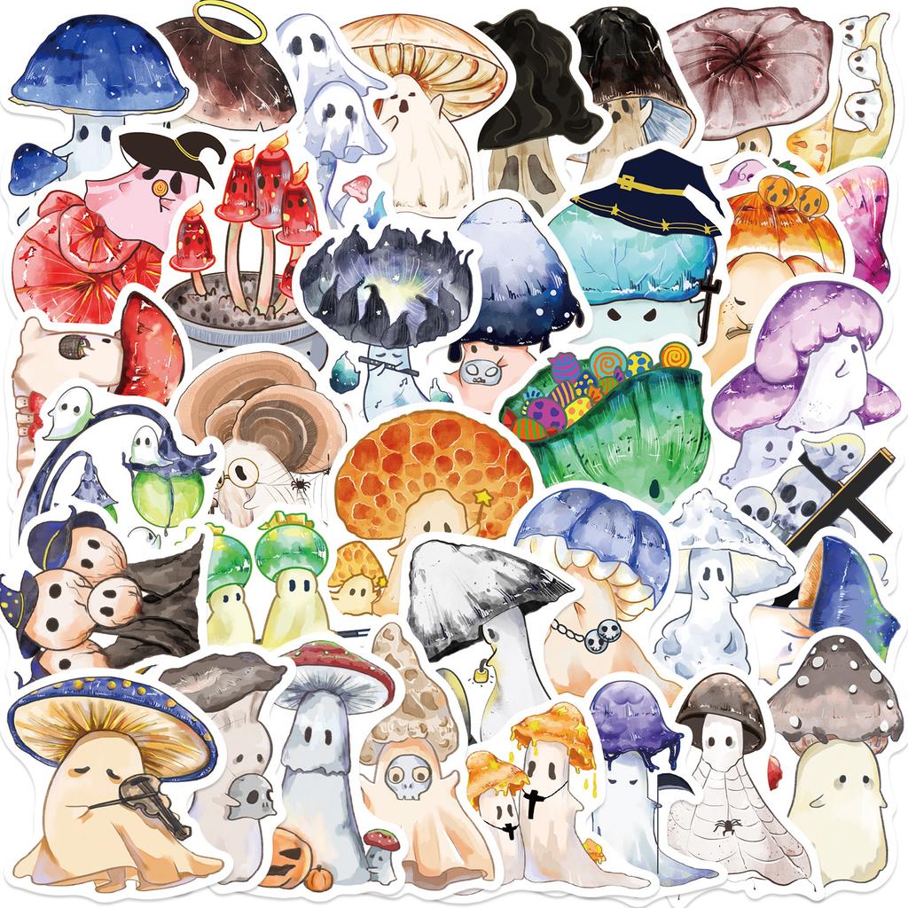 50 Cartoon Halloween Mushroom Ghost Doodle Stickers Decorate Suitcase Laptop Diy Waterproof