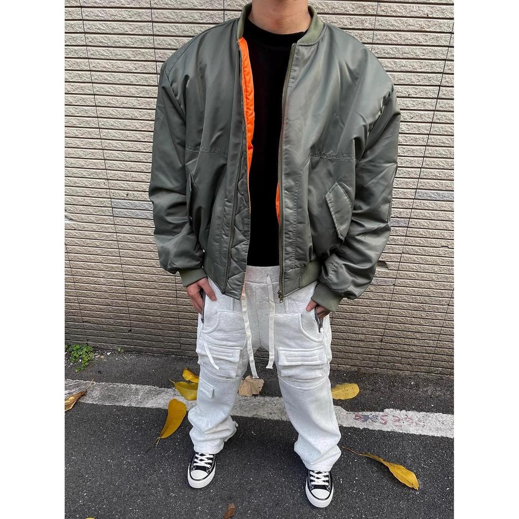 Мужская оранжевая утепленная куртка-бомбер – Короткая, Широкая, Классического кроя – Теплый хлопок для осени/зимы