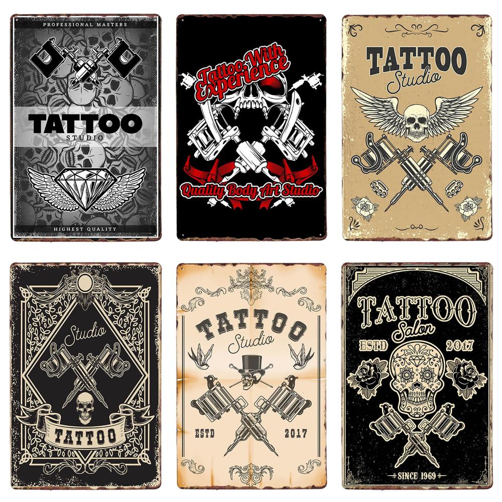 Классическая металлическая жестяная вывеска для студии татуировки, винтажная настенная художественная роспись, антикварный декор комнаты для салона татуировки, декор для дома в салоне, WY86