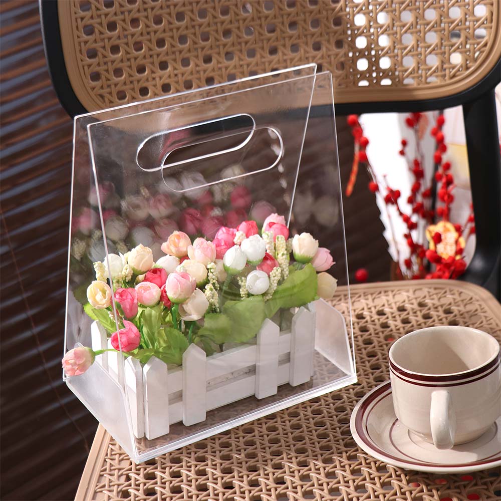Transparent Acrylic Flower Box Reusable Flower Bag Creative Bouquet Wrapping Bag Wedding Party