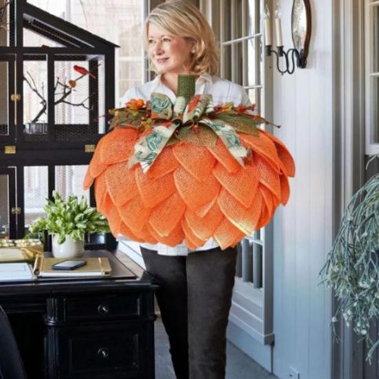 Farmhouse Pumpkin Wreath for Front Door Autumn Burlap Pumpkin Garland with Bows Berries for Fall Halloween Christmas Thanksgiving Home Porch Decor