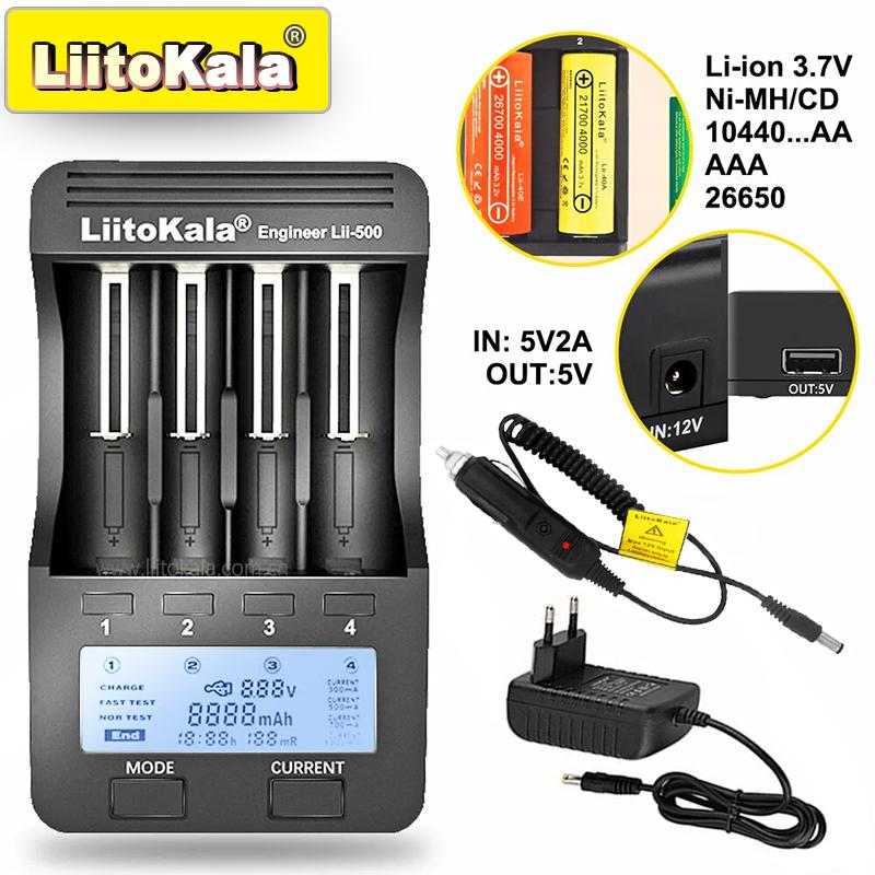 Умное зарядное устройство LiitoKala Lii-500 для 18650/26650/AA/AAA/Ni-MH/Li-ion, ЖК-дисплей, Тестер емкости, Независимые слоты, Защита