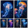 Abstract Glowing Jellyfish Deluxe Canvas Painting Prints Marine Animal Posters and Pictures Wall Art Living Room Home Decoration