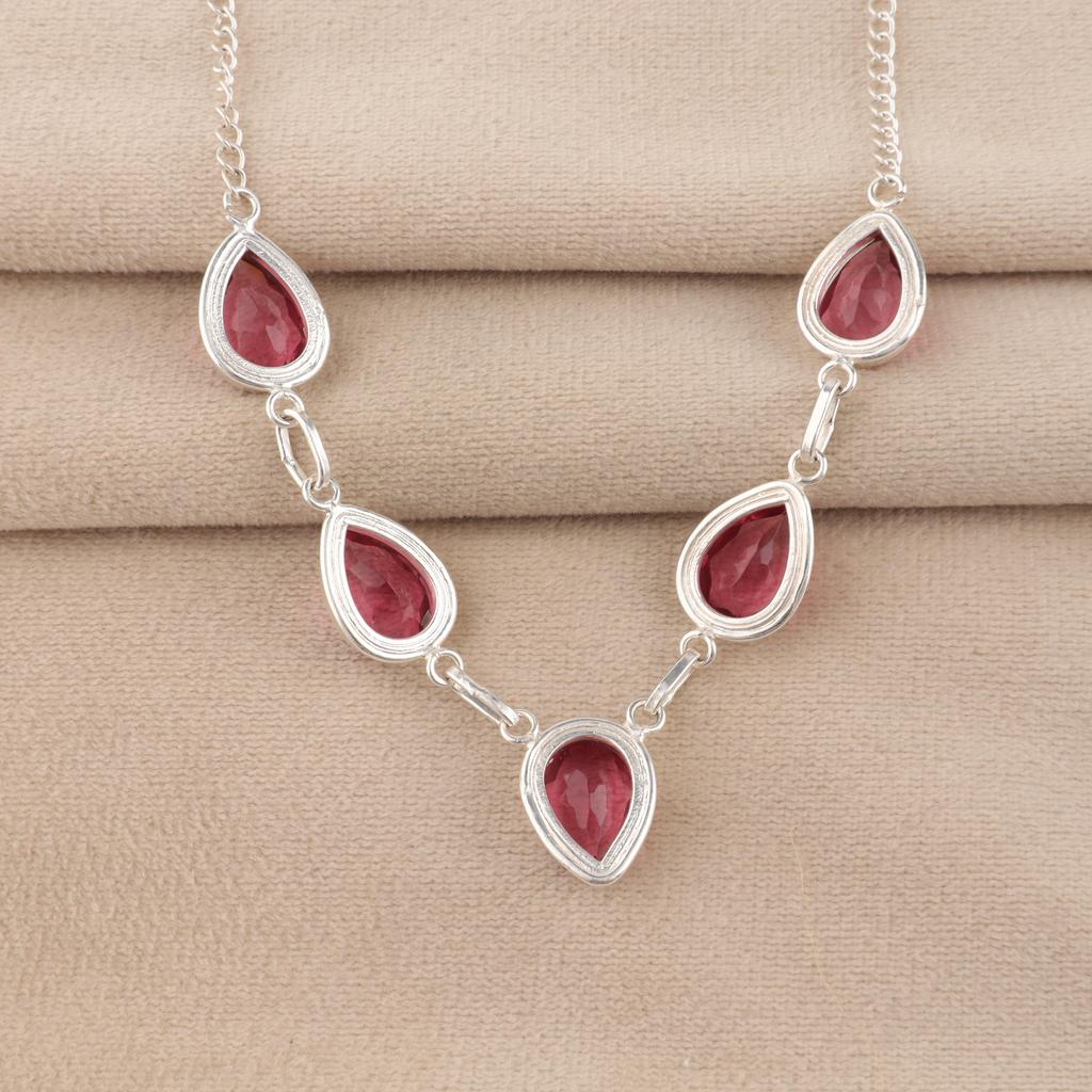 Ожерелье из серебра 925 пробы с розовым турмалином, ручная работа для женщин, подарок на день рождения RN-1-5