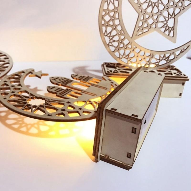 2020 New Wooden Islam Muslim Eid Mubarak Ramadan Home Party Ornament Decor Led Wooden Diy Table Deco