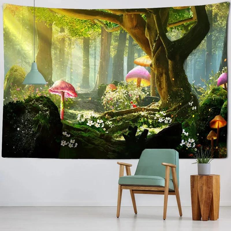 Mushroom Castle Forest Pattern Tapestry Home Wall Decoration Tapestry Bedroom Living Room Tapestry