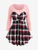 Rosegal Plus Size Plaid Cable Knit Long Sleeves Colorblock Tee