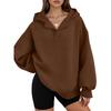 Women's Casual V-neck Pullover Long-sleeve Solid Color Fleece-lined Hooded Sweatshirt Top
