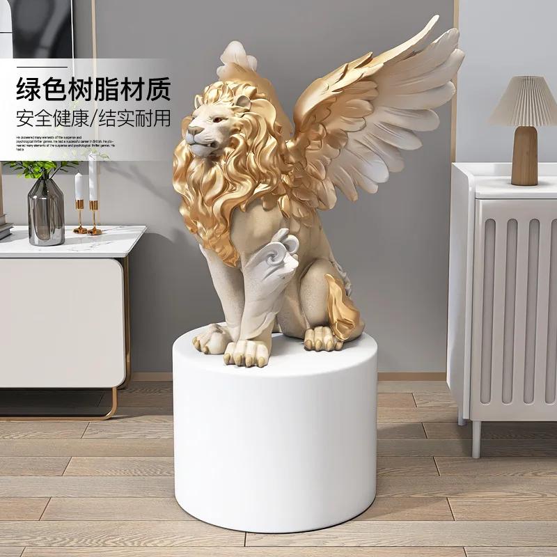 Nordic Luxury Lion Handicraft Resin Adornments Hotel Store Lobby Figurines Crafts Home Livingroom Tabletop Sculpture Decoration