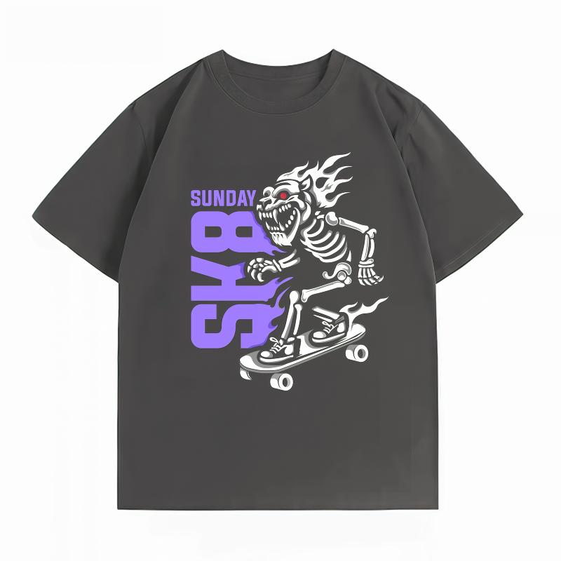 Унисекс 100% Хлопок Летняя Новая Футболка Скелет Скейтборд SUNDAY SK8 Принт Streetwear Skate Повседневная С коротким рукавом