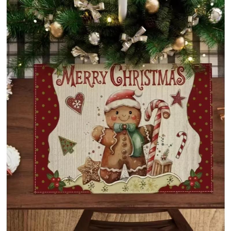 4pc Christmas Gingerbread Man Placemat Festive Atmosphere Home Table Decoration Christmas Placemat