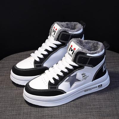 Женские спортивные туфли из бархата на зиму 2025 года, студенческие теплые хлопковые кроссовки с высоким верхом, универсальные повседневные хлопковые женские кеды