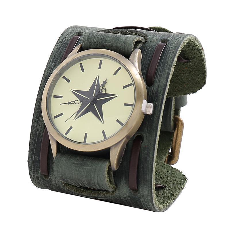 Мужские ретро-панк-часы: Широкий кожаный браслет в европейско-американском стиле