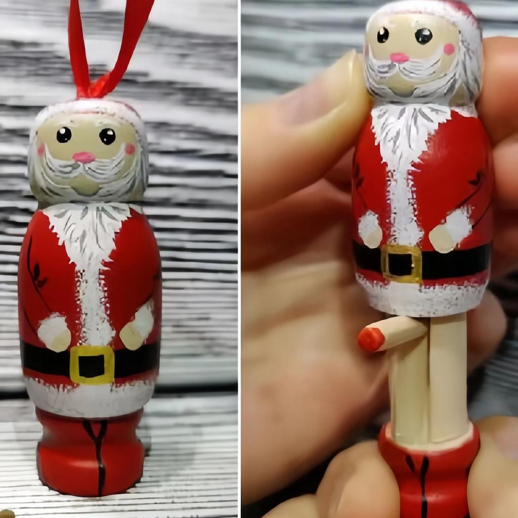 1pc, New Funny Santa Claus Pendant, Christmas Ornaments, Funny Wooden Standing Santa Claus, Christmas Craft Decorations