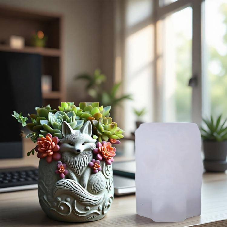 Многоразовая силиконовая форма с рельефным дизайном лис для литья смолы, цементных поделок и декоративных горшков для суккулентов