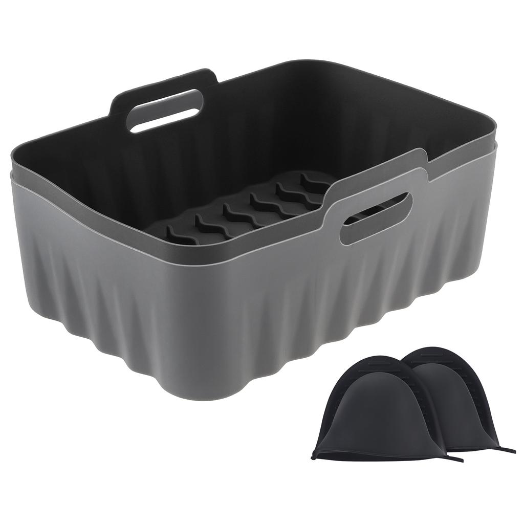 Silicone Air Fryer Liner Square Wave Pattern Heat Resistant Oven Liners with Oven Gloves