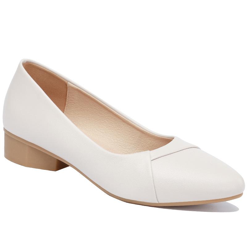 Женские мягкие туфли-лодочки с неглубоким вырезом, на среднем каблуке, для офиса, из искусственной ПУ кожи, однотонные, на квадратном каблуке, весенне-осенние, с острым носком, на мягкой подошве, лоферы