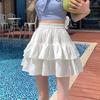 Плиссированная юбка А-силуэта женская белая с оборками милая многоуровневая юбка в стиле милитари с эластичной талией летнее облегающее базовое корейское платье в стиле Харадзюку