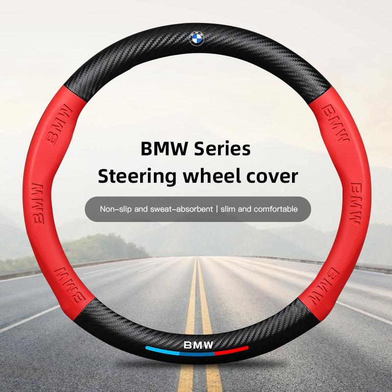 2026 Hot 38cm Carbon Fiber Leather Car Steering Wheel Cover For BMW F30 F10 E90 F20 E46 E60 E70 E39 X6 Auto Interior Accessories keychain GK3