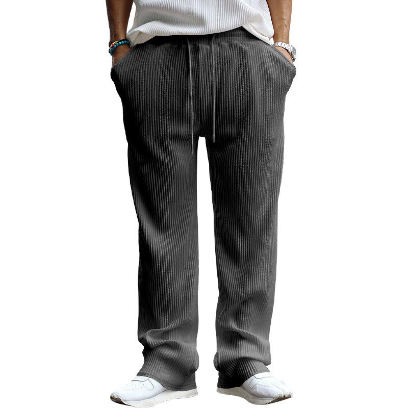 Men's Casual Loose Fit Straight Leg Pants with Drawstring Waist, Vertical Stripe Texture, Multiple Colors
