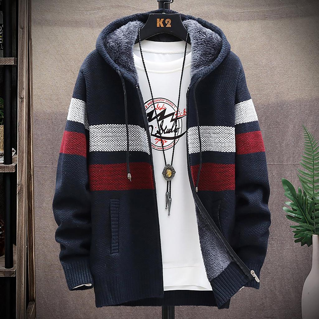 Men's Fall And Winter Casual Sweater Jacket Warm Knit Sweater Hooded Hoodie