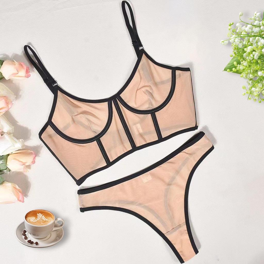 Популярный комплект сексуального сетчатого нижнего белья со стальной поддержкой и дизайном «рыбья кость»