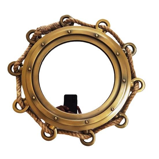 16-дюймовое зеркало с античной коричневой отделкой, алюминиевый порт, стеклянная настенная подвеска, зеркало, корабль, джут, иллюминатор, домашнее декора...