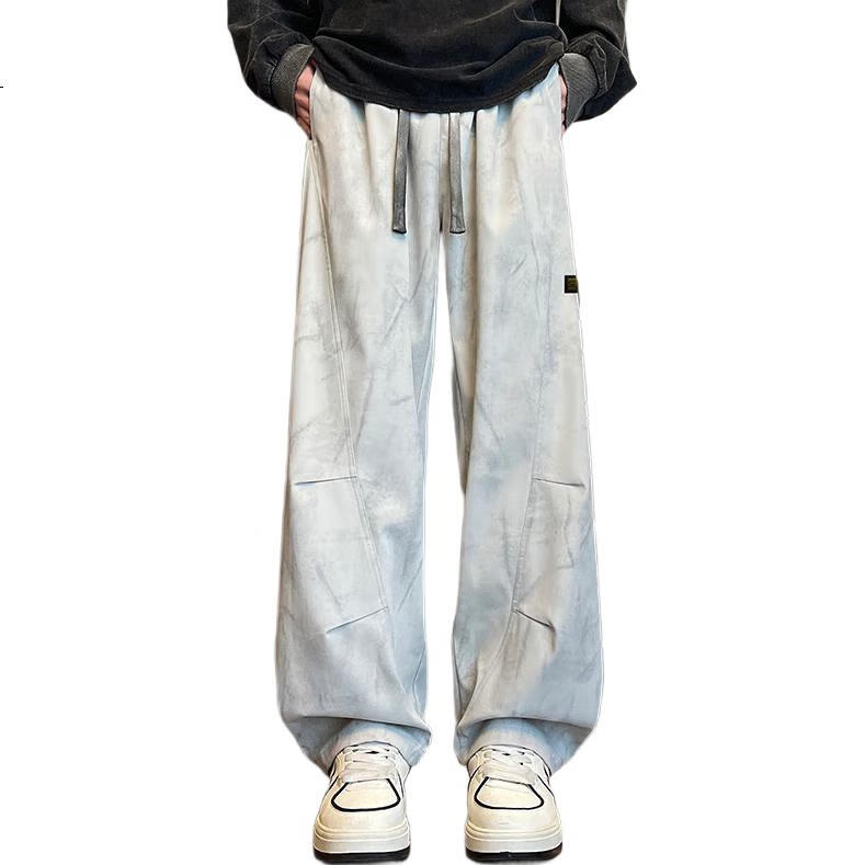 Huili Casual Pants for Men, American-Style Dirt Pants, Summer Loose Breathable Tie-Dye Trousers, Vintage Knife Pants, White And Gray, Size L