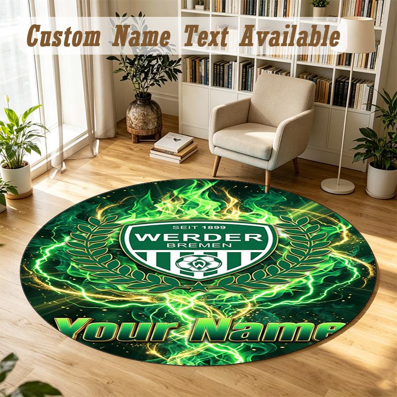 Round Rug Custom NameWerder Bremen FC Pattern Non Slip Carpet Home Floor Decor