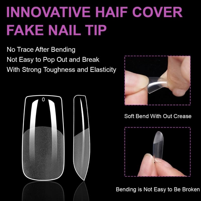 Средние миндалевидные гелевые типсы для ногтей 550 шт. Предварительно матированные прозрачные накладные ногти для профессионального и начинающего использования