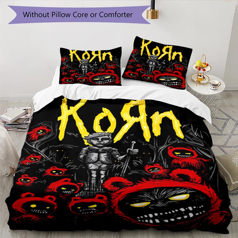 3pcs Korn band pattern bedding set duvet cover set includes duvet cover &pillowcases, perfect all season bedroom decoration & gift