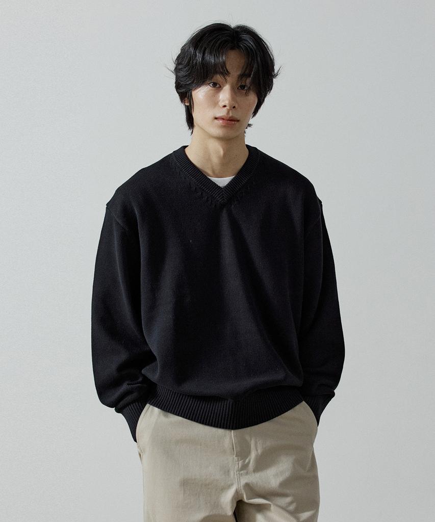 ASP Cotton V-Neck Knit Black