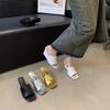 In the Summer and Autumn of 2024, the New Square Head Simple Sandals Wedge Heels High Heels One-word Slippers Are Fashionable and Cool for Women